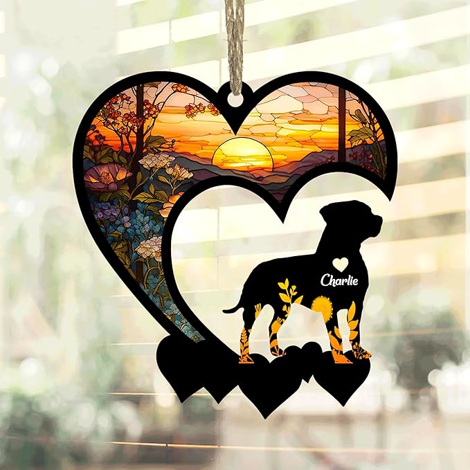 Lovely POD Pitbull 2 Suncatcher Ornaments, Personalized Pitbull 2 Memorial with Name, Dogs Loss Ornaments, Dog Remembrance Gift, Dog Memory Ornament, Loss of Dogs Sympathy Gifts