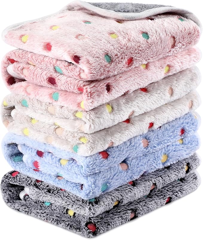 Reginary 4 Pcs Waterproof Guinea Pig Blankets Washable Small Animal Fleece Bedding Guinea Pig Cage Liners Reusable Training Pads Pet Pee Pad Sleep Mat for Hamster(Colorful Dot,35 x 24 Inch)