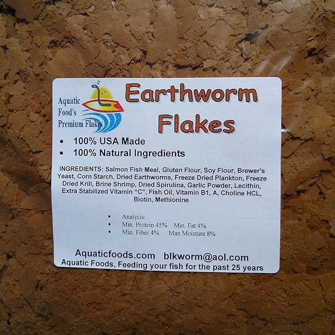 Aquatic Foods Inc. Flakes - Earthworm Flakes for Discus, Cichlids, Tetras, Guppies, Live Bearers, All Community Tropical Fish - Premium AF Flakes - 1/4-lb