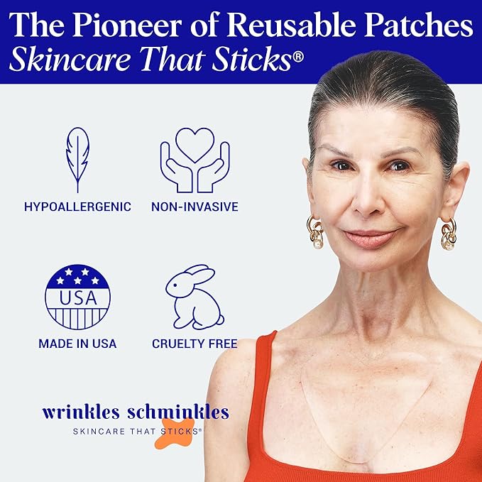 Wrinkles Schminkles Chest Wrinkle Patch & Cleanser Starter Pack - Set of Reusable Chest Silicone Wrinkle Patches + Patch Cleanser (2 oz) Maximise Uses - Smooth & Prevent Décolletage Wrinkles