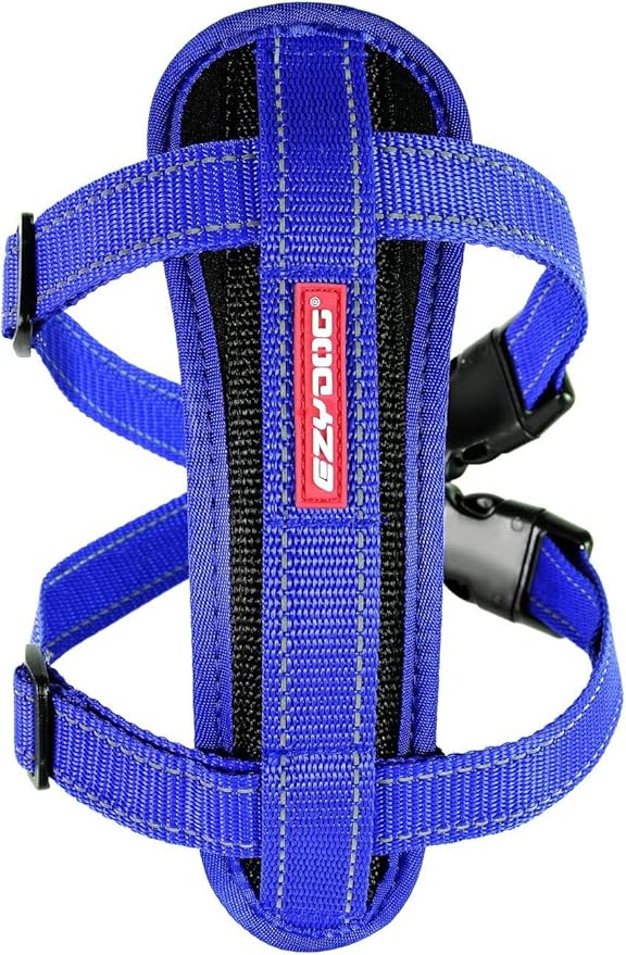 EzyDog Chest Plate No Pull Dog Harness – Escape Proof Harness with Reflective Stitching and Comfort Padding for Easy Walks, Training & Control - Car Restraint Included (X-Large, Blue)