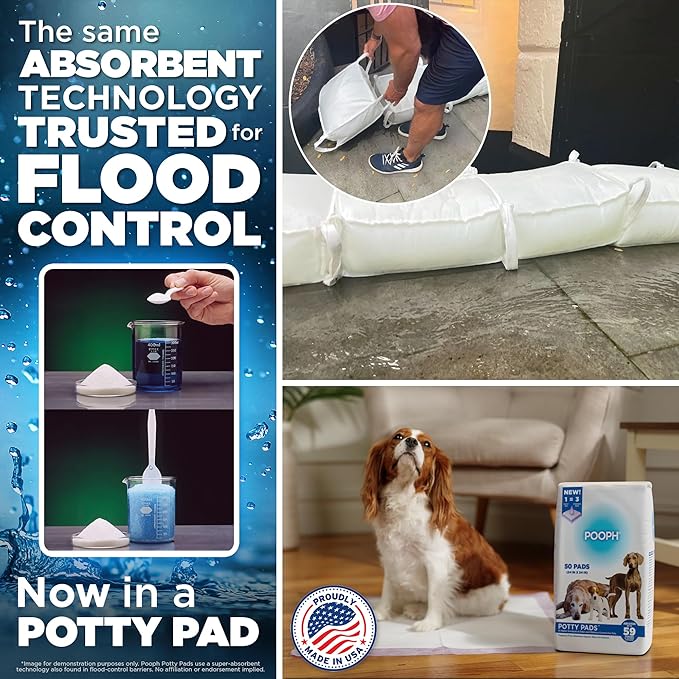 POOPH® Potty Pads™ – 50 Count – Superior Absorbency & Odor Control – Absorbs 59oz, Leak-Proof, Track-Proof, Spill-Proof – Quick-Dry, Disposable, 24x24 Inch – for Puppies, Seniors, Housebound Pets