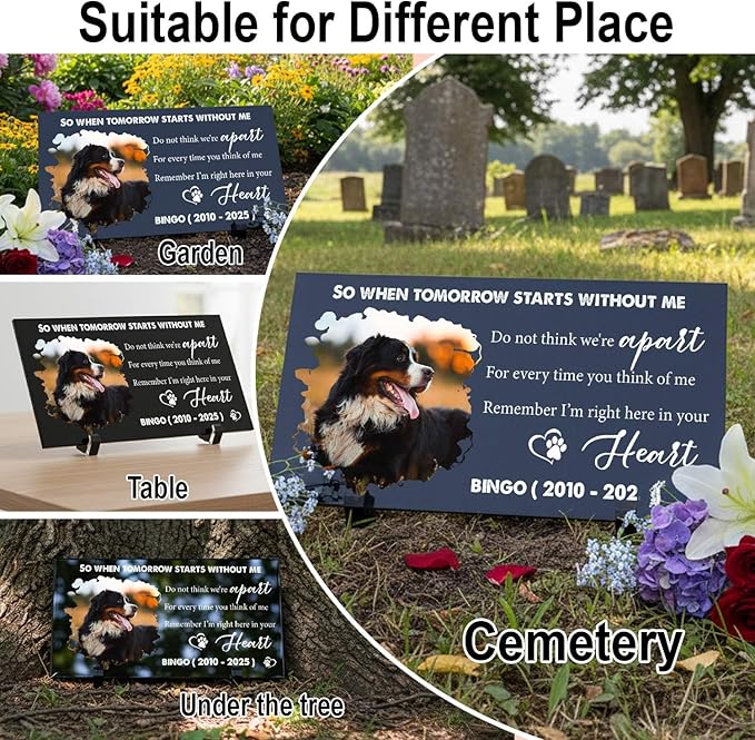 Personalized Dog Headstone Printed in The US, Dog Tombstone for Indoor and Outdoor, Customized Pet Memorial Stone with Photo, Name and Date for Beloved Pet, Black Granite