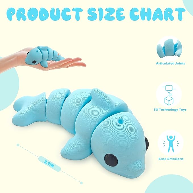 5.5IN 3D Printed Animals for Kids' Room Decor, Adorable 3D Printed Toys for Birthday Gifts and Party Favors, Unique 3D Printed Stuff for Desk Organizers and Creative Collections (Dolphin)
