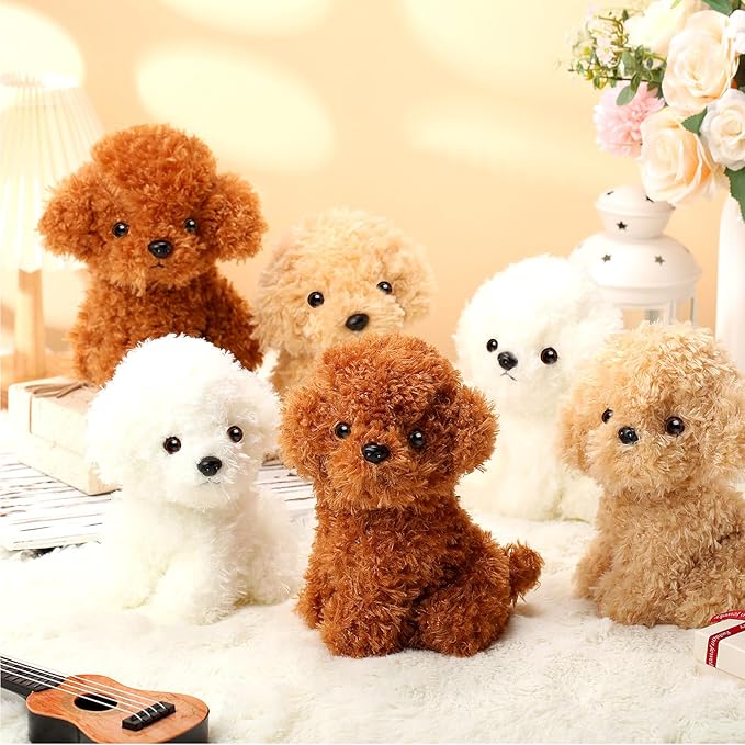 6 Pcs 8 Inch Stuffed Animal Plush Dog Puppy Soft Plush Pillow Toy Fluffy Puppy Set for Kids Girls Dog Theme Party Favor Birthday Baby Room Home Decor(Retro Color,Adorable)