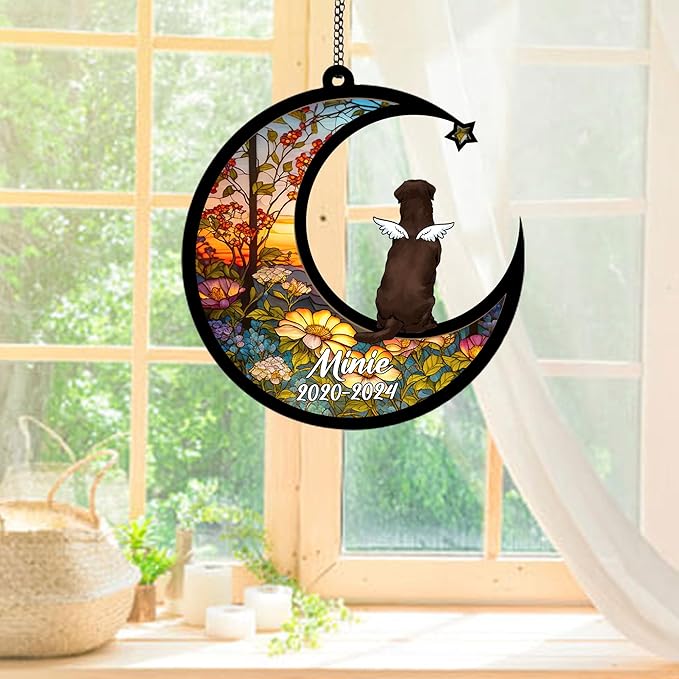 Personalized Labrador Retriever (Brown) Sun Catcher, Dog Memorial Gifts, Custom Labrador Retriever (Brown) with Wings Ornament Christmas Tree, Loss of Dog Sympathy Gift Memorial Suncatchers