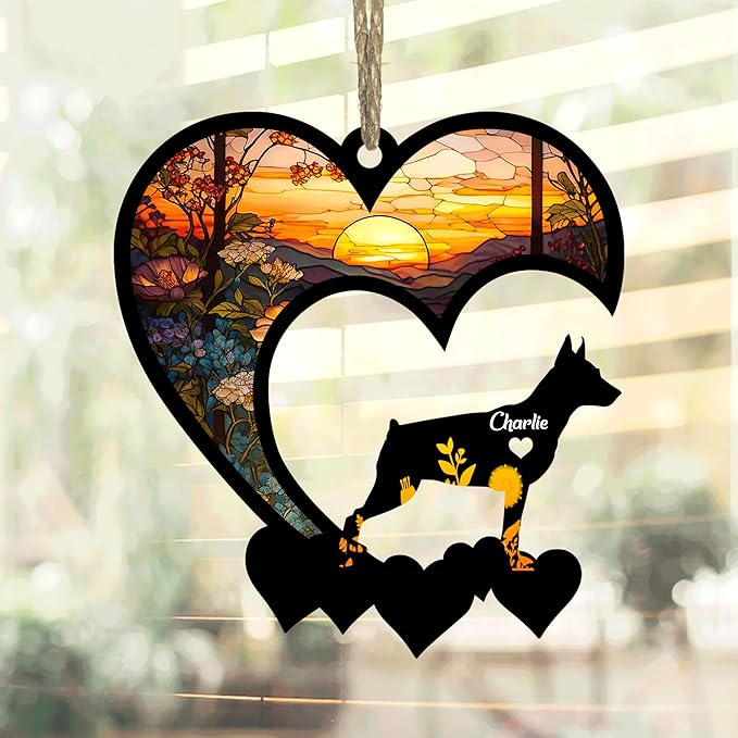 Lovely POD Miniature Pinscher Suncatcher Ornaments, Personalized Miniature Pinscher Memorial with Name, Dogs Loss Ornaments, Dog Remembrance Gift, Dog Memory Ornament, Loss of Dogs Sympathy Gifts