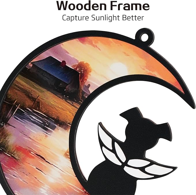 DIY Angel Dog Memorial Suncatcher with Sympathy Card, Engraved Pet Memorial Ornament, Dog Death Sympathy Gifts, Personalized Pet Memorial Gifts - Countryside Sunset
