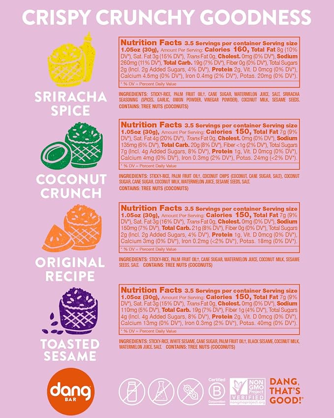 Dang Thai Rice Chips | Gluten Free, Soy Free & Preservative Free Rice Crisps, Healthy Snacks Made with Whole Foods (Variety Pack, 3.5 Ounce (Pack of 6))