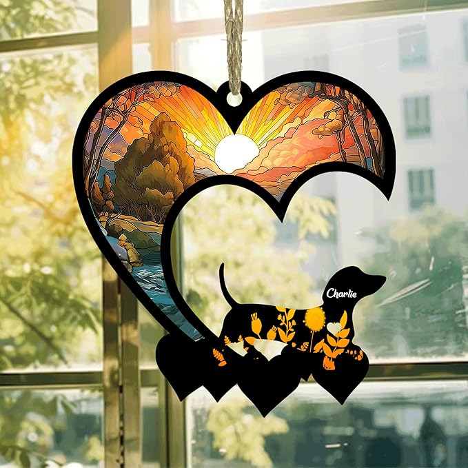 Lovely POD Dachshund Suncatcher Ornaments, Personalized Dachshund Memorial with Name, Dogs Loss Ornaments, Dog Remembrance Gift, Dog Memory Ornament, Loss of Dogs Sympathy Gifts