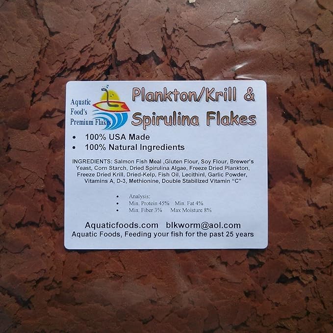 Aquatic Foods Inc. Premium Plankton & Krill & Spirulina Flakes with Garlic for Discus, Cichlids, Angel Fish,Tetras, Livebearers, Bettas, All Community Tropical Fish - AF Flakes...2-lbs