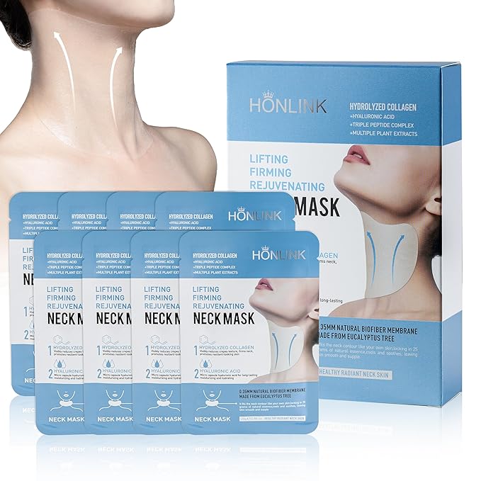 Face set + Neck Mask(8PCS each pack)，Glown 6-Piece Hydrating Skincare Set with Vitamin C & Niacinamide,HONLINK Face Care Kit Includes Toner, Faical Serum,Cleanser,Moisturizer, Eye Cream & Body Lotion