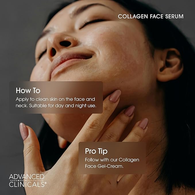 Advanced Clinicals Collagen Serum For Face | Visible Anti Aging Collagen Peptide Serum + Hyaluronic Acid Moisturizer Improves Look Of Wrinkles, Dry Skin, & Fine Lines, No added Fragrance, 2-Pack