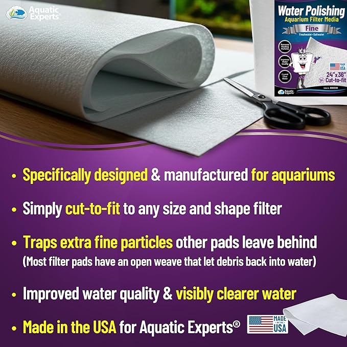 Aquatic Experts Aquarium Polishing Filter Pad, Water Polishing Pad for Aquarium Filters, Filter Floss for Fish Tank Filters, (100 Micron, 24" x 36" - 1 Pack)