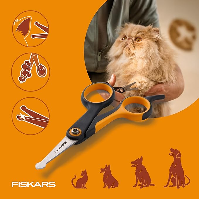 Fiskars Pet Scissors, Dog & Cat Grooming Scissors, Rounded Tips & SoftGrip Handle for Delicate Areas, Cat and Dog Supplies, 5.5”, Orange/Black, Detailing Scissors