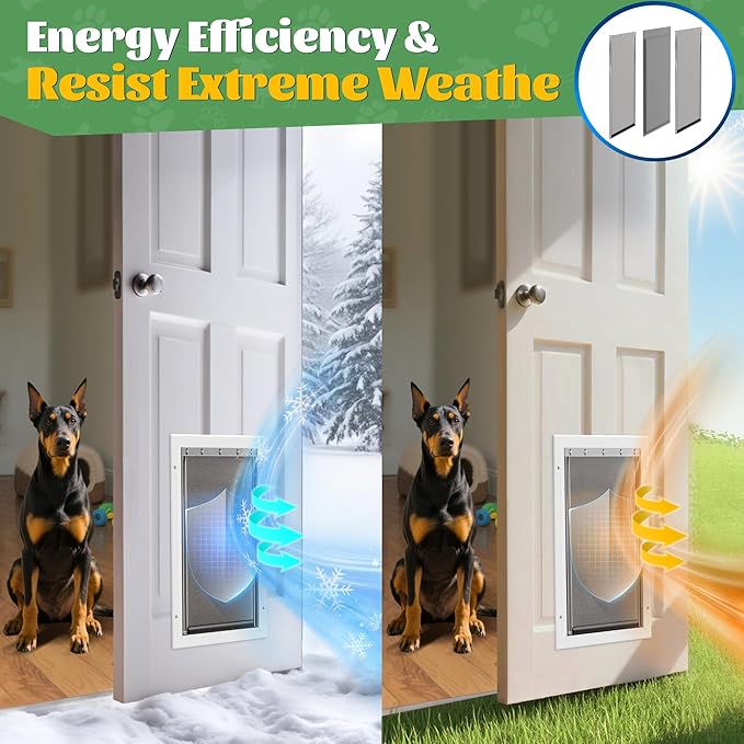 3-Flap Dog Door Replacement Insulated Flap with Clamp, Metal Bracket and Screws, Compatible with Large PetSafe Extreme Weather Aluminum Pet Door, PAC11-11039 10 1/8" X 16 7/8" (Smoky Translucent)