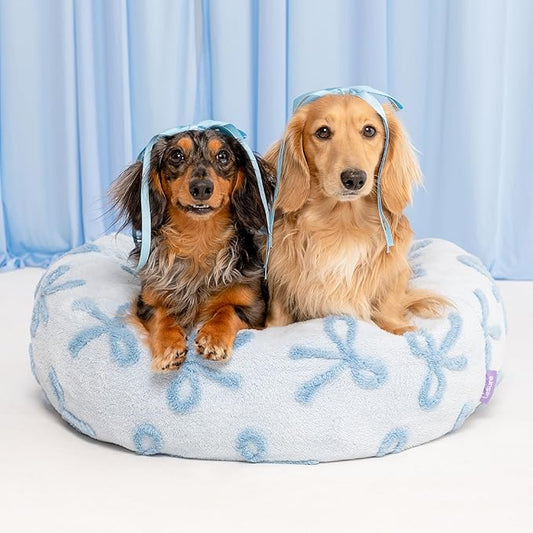 LE SURE Donut Medium Dog Bed - Round Cat Beds for Indoor Cats Calming Christmas Bed Gift for Pets, Cute Modern Beds with Jacquard Shaggy Plush & Anti Slip Bottom, 30 Inch, Ice Melt