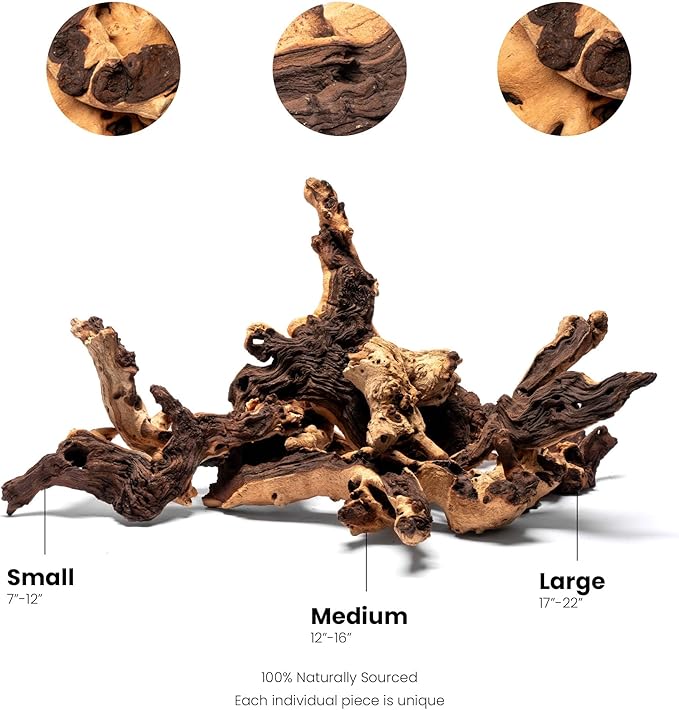 Ultum Nature Systems Driftwood - Mopani Wood - Natural Aquarium Hardscape for Planted Tank Aquascaping - Fish, Crab, Reptile, Bird, Paludarium Enclosure Structure, Terrarium Decor - LRG 1Pc, 17-22"