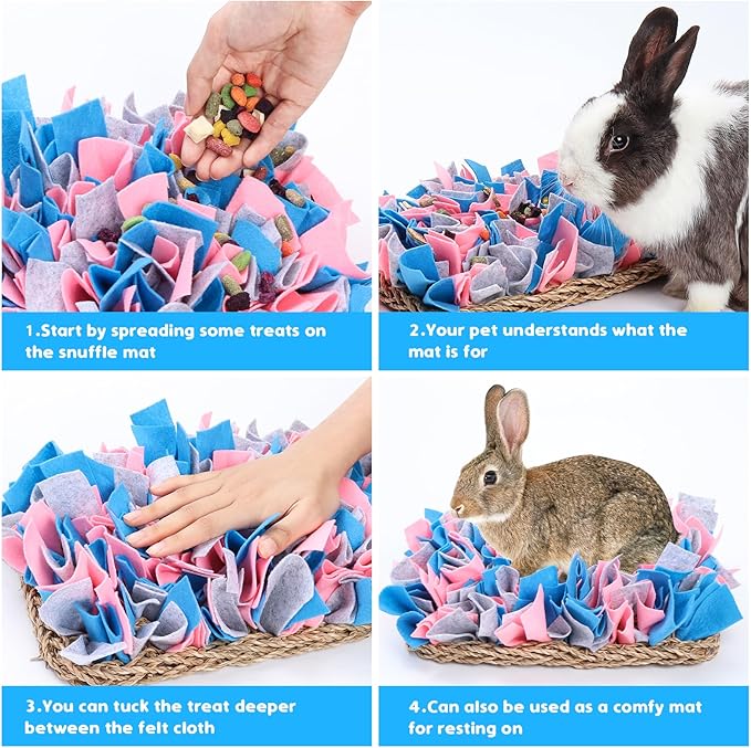 VCZONE 16" x 8" Rabbit Seagrass Snuffle Mat , Pure Hand-woven Felt Cloth Pet Foraging Mat, Enrichment Toy Bed Activity Mat for Rabbits, Bunny, Guinea Pigs, Ferrets, Chinchillas, Small Animals (16*8in)