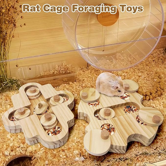 BNOSDM Hamster Foraging Toys Boredom Breaker Pet Rat Foraging Toys Bunny Puzzle Toys for Rabbits Interactive Bunny Toys Wooden Hamster Enrichment Toys for Guinea Pig Chinchillas Small Rodents,5-Hole