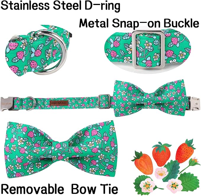 Unique style paws Cartoon Dog Collar with Bow Spring Summer Puppy Collar with Strawberry Flower for Small Medium Large Boys Girls Dogs