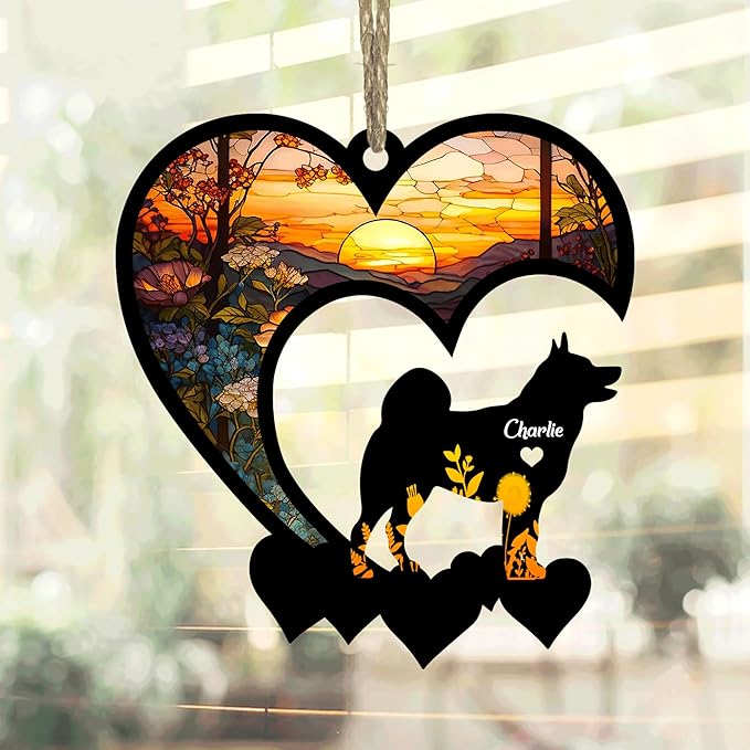 Lovely POD Norwegian Elkhound Suncatcher Ornaments, Personalized Norwegian Elkhound Memorial with Name, Dogs Loss Ornaments, Dog Remembrance Gift, Dog Memory Ornament, Loss of Dogs Sympathy Gifts