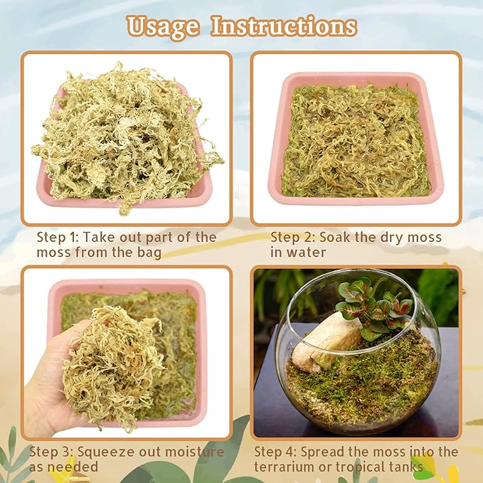 Riare 2.2LB Natural Sphagnum Moss for Reptiles- 50QT Reptile Substrate Moss for Terrarium, Frogs Snake Bedding for Leopard Gecko Turtle Anoles Salamanders Ball Python Snake