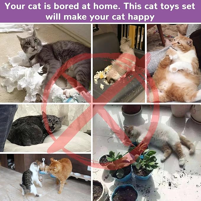 Retro Shaw 33Pcs Cat Toys with Tunnels, Interactive Kitten Toys for Indoor Cats Kitty, Collapsible Cat Tube Tent Feather Wand Teaser Bell Fuzzy Ball Crinkly Springs Mouse - Large Cat Tunnel Toys Set