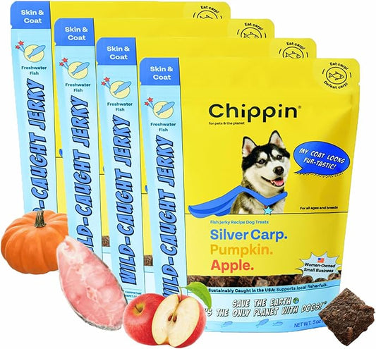 Chippin Fish, Pumpkin, Apple Grain-Free Dog & Cat Treats (5oz, 1-Pack) | USA Wild-Caught Fish | Hypoallergenic, Chicken-Free | Best Training Treats | Puppies & Senior Dogs | Low Fat Dog Treats