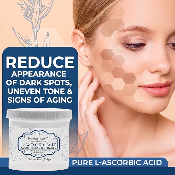 100% Pure L-Ascorbic Acid (Cosmetic Vitamin C Powder for Face) to Make Your Own Premium Beauty Serum, Skincare Mask Treatment, Hyaluronic Serums with Vit C & DIY Facial Skin Care Products 6 OZ