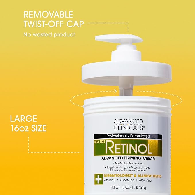 Advanced Clinicals Retinol Body Cream + Hyaluronic Acid Moisturizer 2pc Skincare Set | Face Cream & Body Lotion For Women & Men Helps Improve Appearance Of Crepey Skin, Dry Skin, & Wrinkles, 2pc