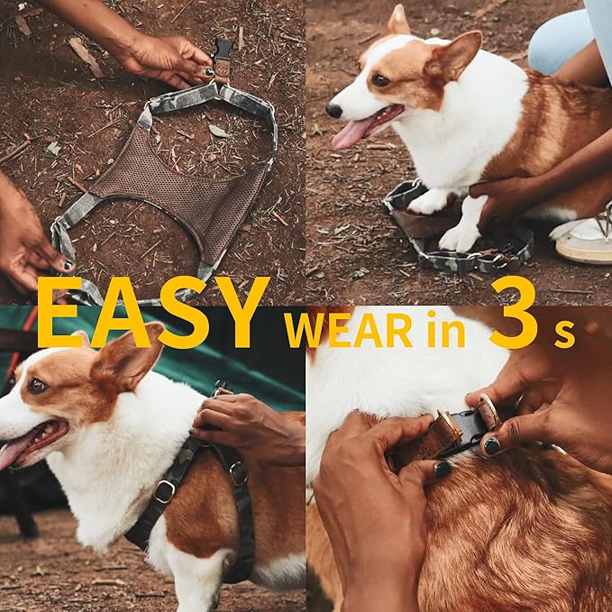 Dog Harness, No Pull Dogs Harness and Multi-Function Leash Set for Medium Dogs Easy Walk Everyday Adjustable Soft Dog Vest Harness Fashionable Dog Accessories Denim Khaki-Button-Slim Large