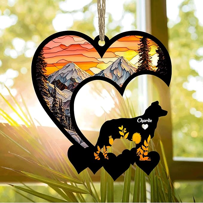 Lovely POD Border Collie Suncatcher Ornaments, Personalized Border Collie Memorial with Name, Dogs Loss Ornaments, Dog Remembrance Gift, Dog Memory Ornament, Loss of Dogs Sympathy Gifts