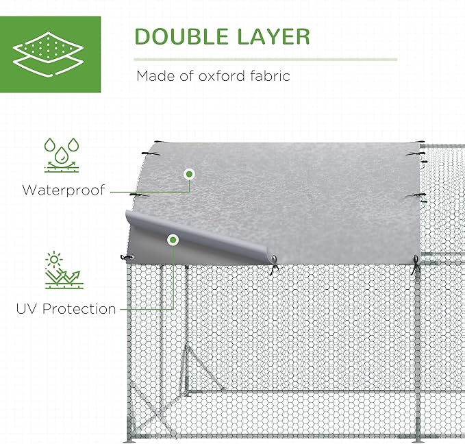 PawHut Large Chicken Coop Metal Chicken Run with Waterproof and Anti-UV Cover, Dome Shaped Walk in Fence Cage Hen House for Outdoor and Yard Farm Use, 1" Tube Diameter, 9.2' x 18.7' x 6.5'