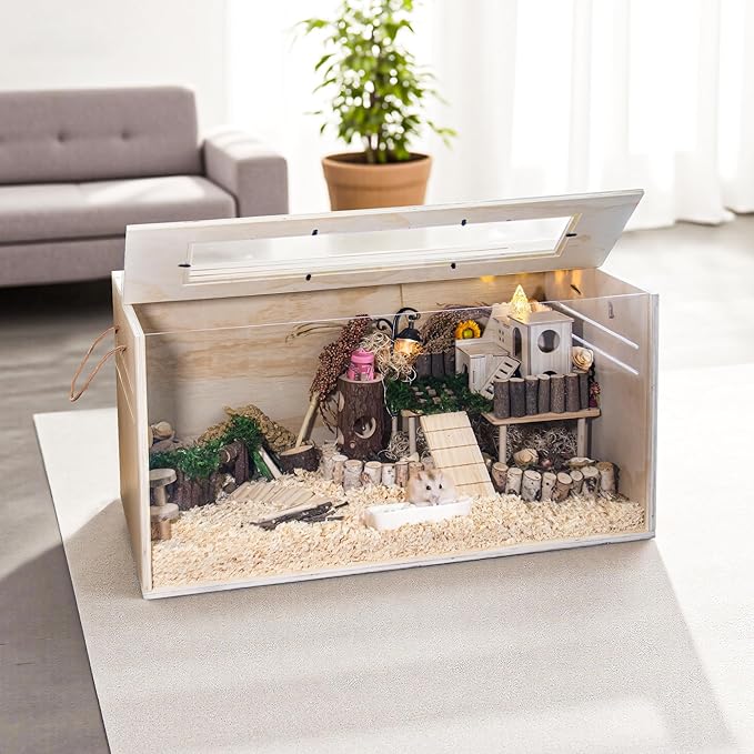 Pine Small Animals Houses&Habitats Chewproof, 32" Pine Guinea Pig Cage Hamster Cage for Small Animals (32" Medium, Normal)