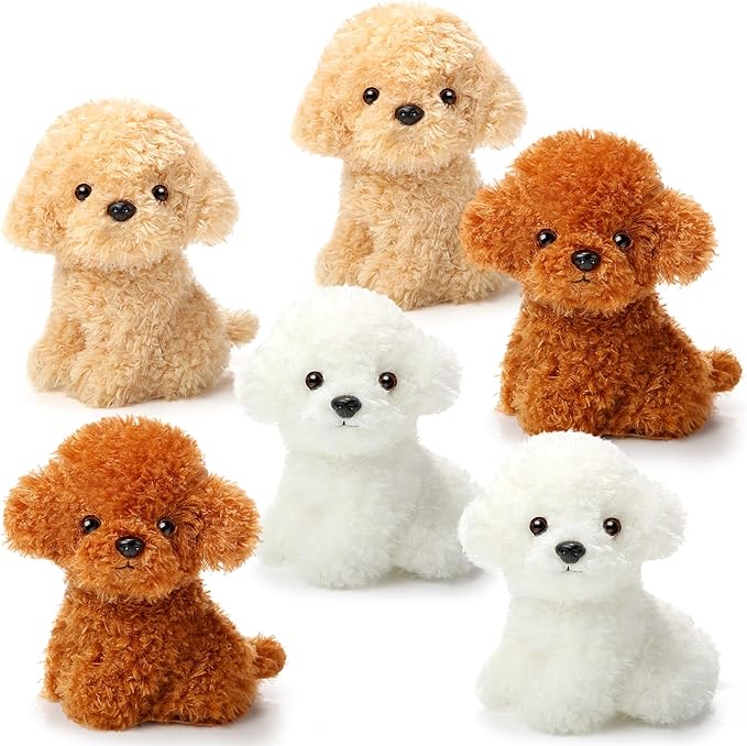 6 Pcs 8 Inch Stuffed Animal Plush Dog Puppy Soft Plush Pillow Toy Fluffy Puppy Set for Kids Girls Dog Theme Party Favor Birthday Baby Room Home Decor(Retro Color,Adorable)
