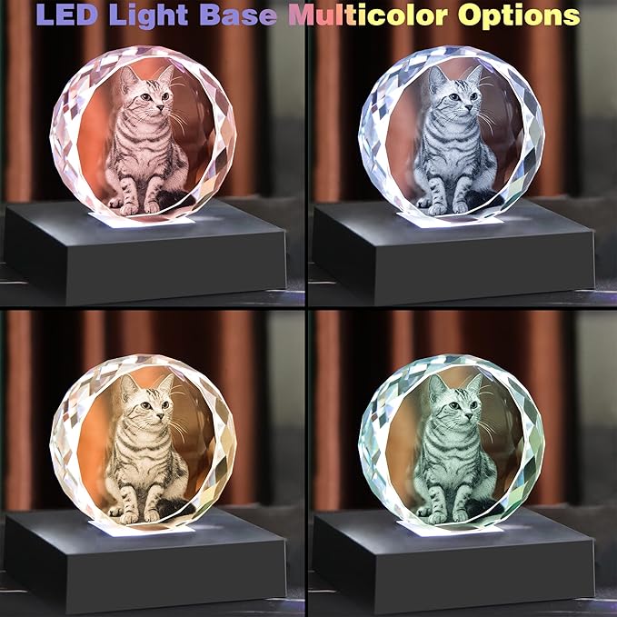 Pet Memorial Gifts for Dogs,Cats,3D Crystal Photo,Custom 3D Pictures,Dog Memorial Gift,3D Laser Etched Picture, Customized Gifts,Christmas Personalized Photo Gifts