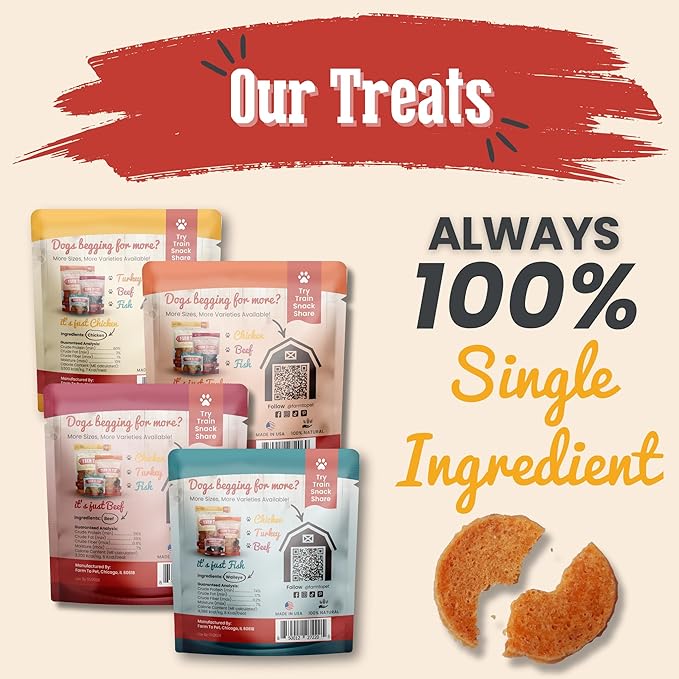 Farm To Pet - Dog Training Treats Sampler - Chicken, Beef, Turkey & Fish Chips - 24-Variety Flavor Pack, Single Ingredient, All Natural, Lean, Healthy Snacks for Small, Medium, Large Breeds & Puppies