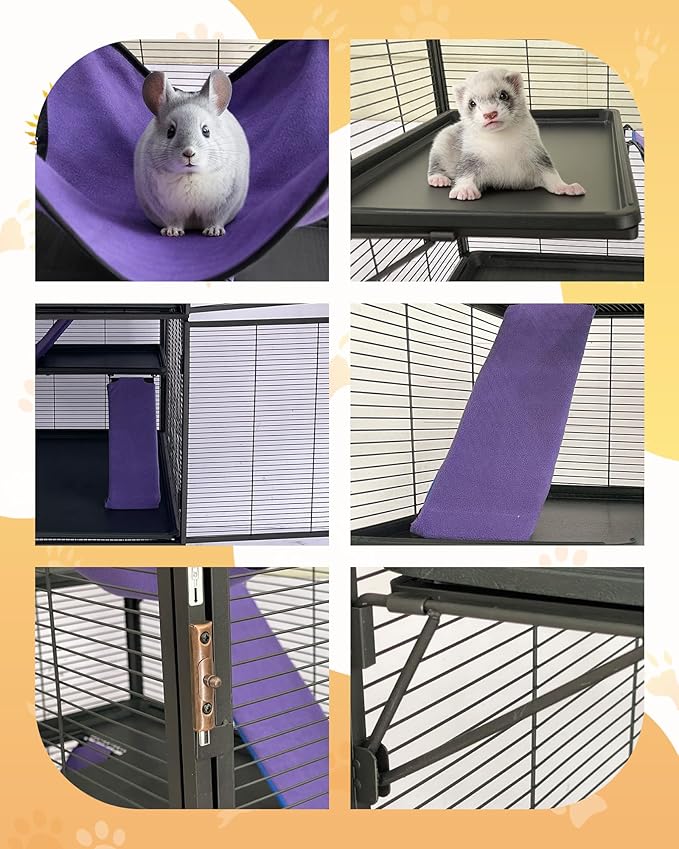 Garvee Metal Small Animal Cage,64 in H Ferret Cage for Small Animals - 4 Tier Large Hamster Cage with Removable Ramp, Hammock, Extra Storage Stand,Removable Tray for Ferret, Chinchilla, Hamster