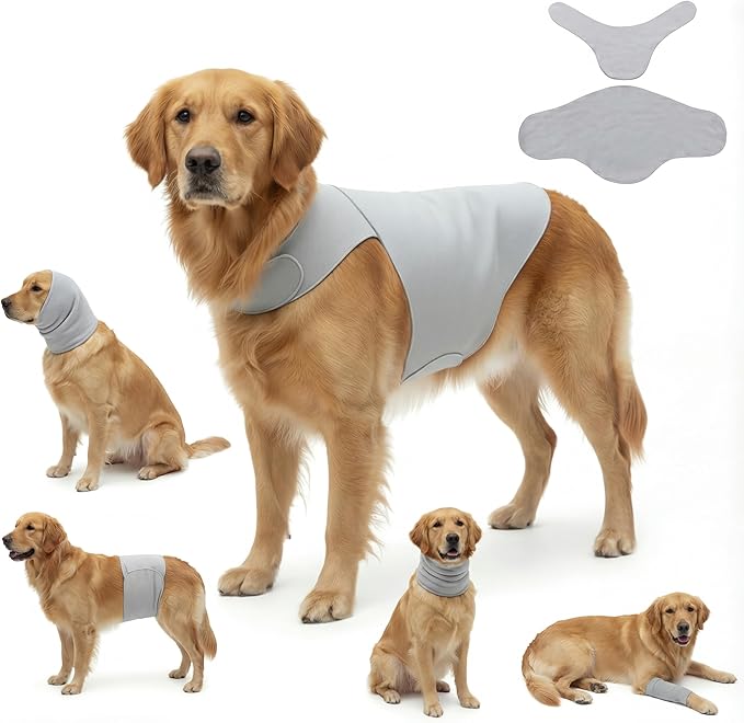 DAJIDALI® Modular Dog & Cat Anxiety Jacket, 2-Piece Calming Vest with Detachable Ear Hood, Silent Self-Adhesive Fabric, Thunder Relief & Post-Surgery Recovery Wrap