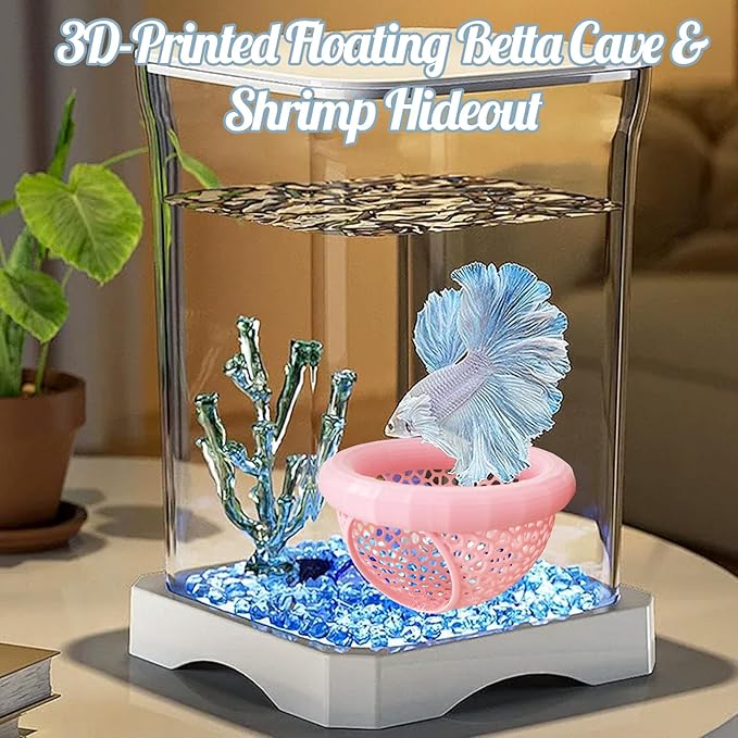 CAIJ Betta Exercise Ring & Floating Hammock Set, Aquarium Betta Fish Training and Feeding Rings, Multi-Functional Floating Resting Bed, Decorative Accessories for Small Fish Tanks Pink