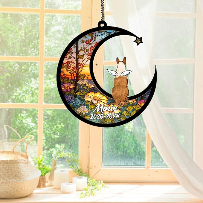 Personalized Smooth Collie (Sable) Sun Catcher, Dog Memorial Gifts, Custom Smooth Collie (Sable) with Wings Ornament Christmas Tree, Loss of Dog Sympathy Gift Memorial Suncatchers