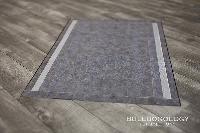 Bulldoglogy Carbon Black Puppy Pee Pads with Adhesive Sticky Tape - Extra Large Charcoal Housebreaking Dog Training Wee Pads (24x35) (60-Count, Black)