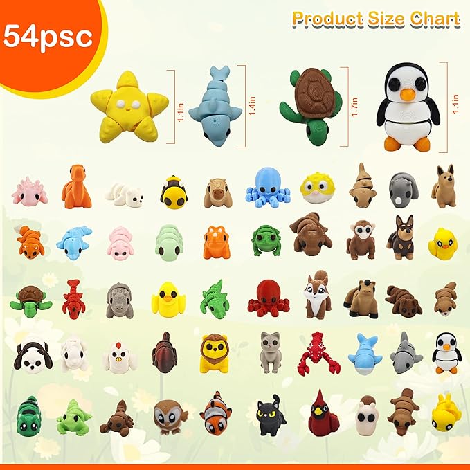 53 PCS Animals Figures, 3D Printed Animals Figurines, Fidget Toys for Halloween, Fun Party Favors for Kids, Unique Birthday&Christmas Gift, Classroom Rewards, Desk Pets Articulated Toy