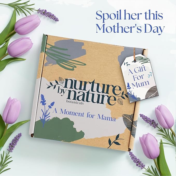 Nurture by Nature New Mom Self Care Gift Set with Body Scrub, Lavender Pillow Spray, Sleep Mask, Body Butter, Shower Gel & Bath Salts - Vegan Friendly - Stocking Stuffer, Baby Shower Gift Basket