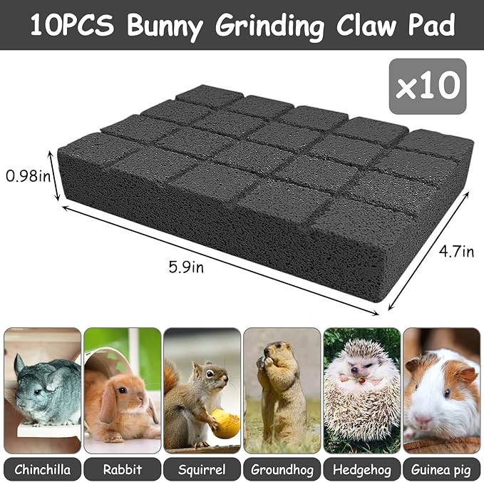 Hamiledyi 10PCS Rabbit Scratching Pads Bunny Lava Grinding Claw Pads Small Animal Foot Pads Hamster Scratch Board Chew Toys for Gerbil Chinchilla Hedgehog Guinea Pig Cage Accessories