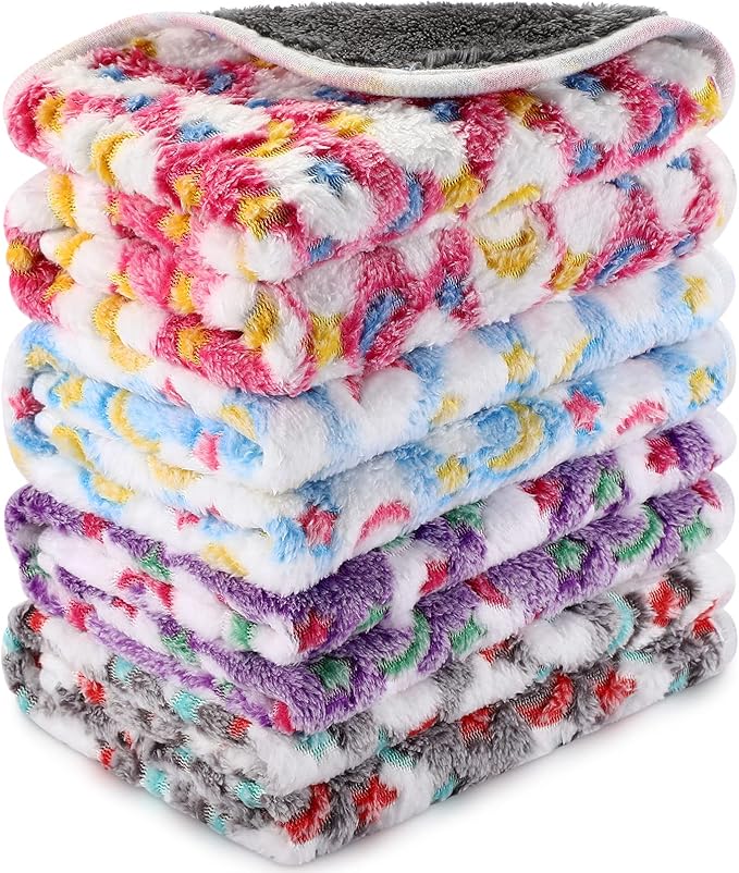 Reginary 4 Pcs Waterproof Guinea Pig Blankets Washable Small Animal Fleece Bedding Guinea Pig Cage Liners Reusable Training Pads Pet Pee Pad Sleep Mat for Hamster(Moon Star Pattern,24 x 16 Inch)