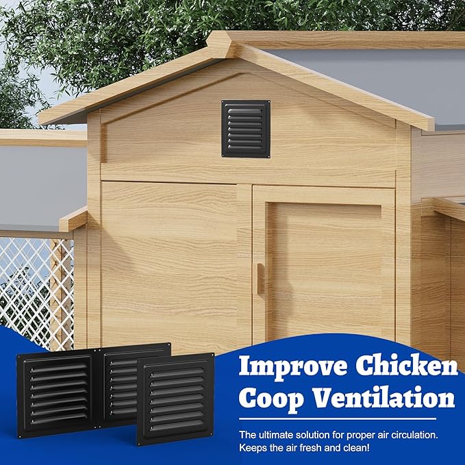 Chicken Coop Metal Wall Vent, 6" x 6" Metal Shed Vent with Built-in Screen for Anti-Debris, Louver Vent Grille for Chicken Coop, Hen House, Poultry Cage, Rabbit Hutch, Black