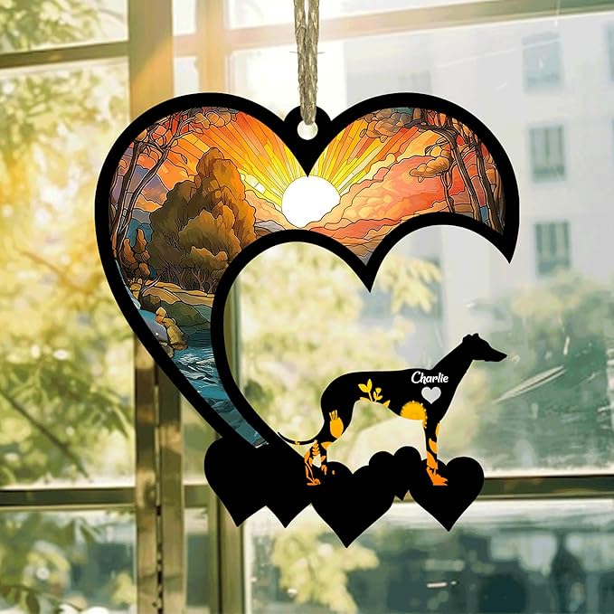Lovely POD Greyhound Suncatcher Ornaments, Personalized Greyhound Memorial with Name, Dogs Loss Ornaments, Dog Remembrance Gift, Dog Memory Ornament, Loss of Dogs Sympathy Gifts
