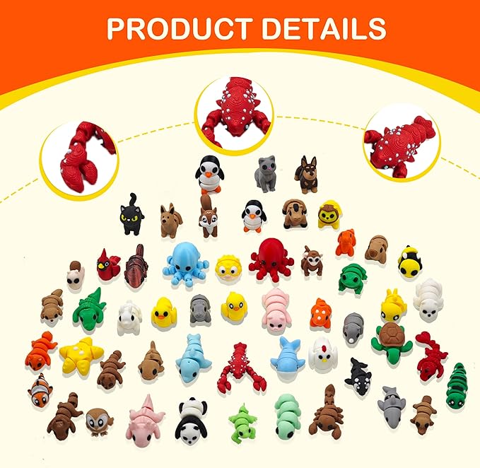 53 PCS Animals Figures, 3D Printed Animals Figurines, Fidget Toys for Halloween, Fun Party Favors for Kids, Unique Birthday&Christmas Gift, Classroom Rewards, Desk Pets Articulated Toy